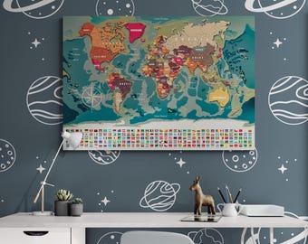 Grande Carte Du Monde XL – Toile Murale – Style Vintage – 125x160 Cm – Burgess