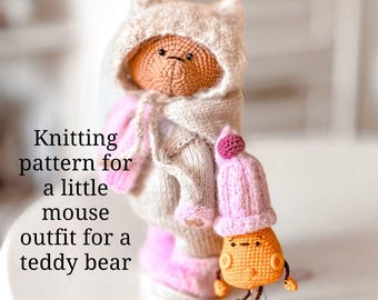 Knitted pattern for a teddy bear mouse outfit