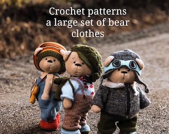 Crochet and knitting patterns for a large set of clothes for bears