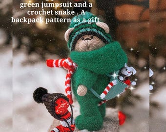 Knitting pattern of a knitted green jumpsuit . amigurumi