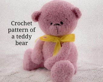 Crochet pattern of a pink teddy bear