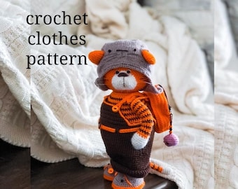 Crochet clothes pattern for a tiger. Amigurumi