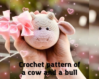 Crochet pattern of a cow and a bull, amigurumi pattern