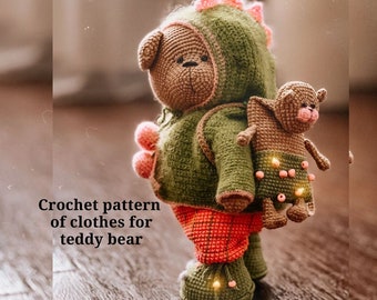 Crochet clothes for Teddy bears. Ice Cream Crochet Pattern Dragon Costume for Teddy Bear.