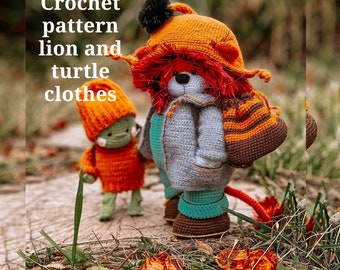 Crochet pattern lion and turtle in clothes