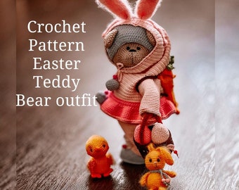 Crochet Pattern Easter Teddy Bear outfit. Amigurumi Bear