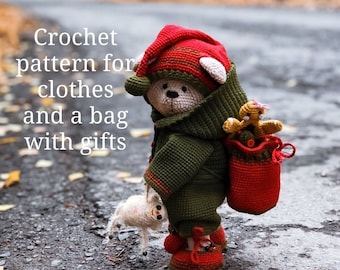Christmas Bear Clothes Crochet Pattern: Elf Outfit & Gift Bag (PDF)