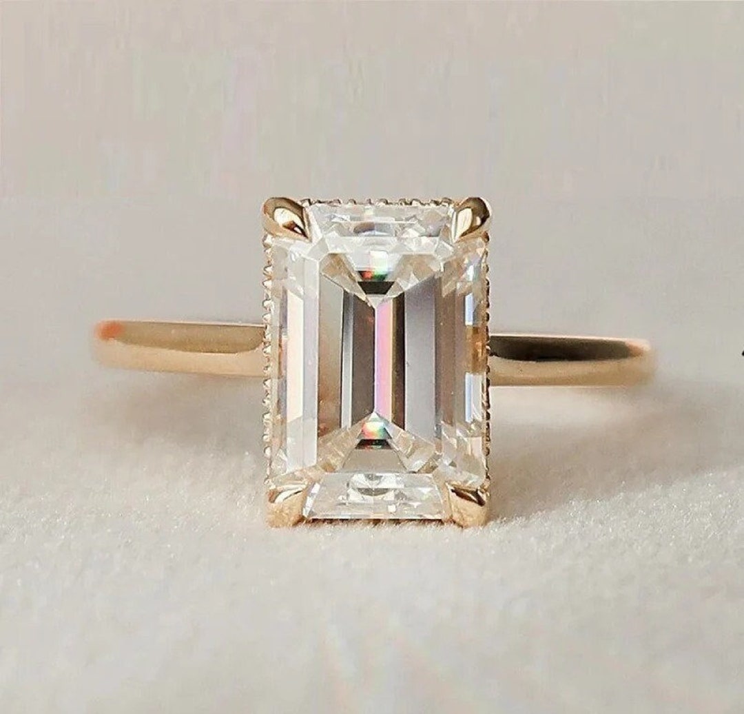 2.5 Ct Emerald Cut Hidden Halo Diamond Engagement Ring - Etsy
