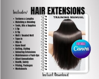 Manual de capacitación en extensiones de cabello - K tip, i tip, cintas adhesivas - Canva editable