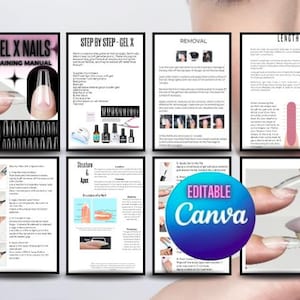 May include: A training manual for gel x nails with step-by-step instructions on how to apply, structure, and remove the nails. The manual includes images of the process and a section on nail length.