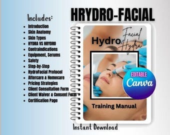 HYDROFACIAL HYDRAFACIAL- Hydrogen Facial- Training Manual - and more Canva editable