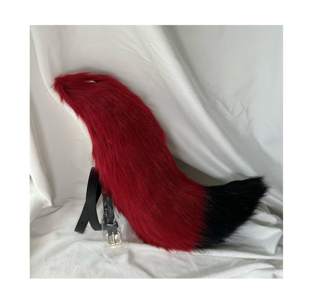 Goth Faux Fur Red Black Wolf Tail Furry Red Animal Tail Etsy