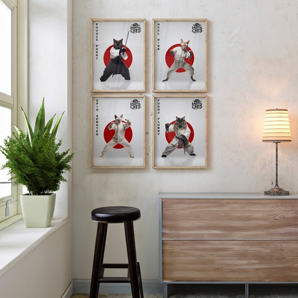 Martial Cats Art Collection | Instant Download Digital Printable | Martial Arts Wall Art | Unique Home & Office Decor | Gift Idea