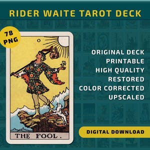 Rider Waite Tarot, 78 PNG Cards, Restored Upscaled Printable Tarot Deck, High-Resolution, Digital Download, Original Rider Waite Deck