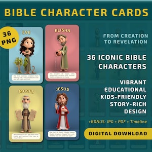 Bibelcharakterkarten, Bibel-Karteikarten zum Ausdrucken, christliche Kinder lernen, Bibelarbeit in der Hausschule, Sonntagsschulspiel, Bonus Bibel-Zeitleiste