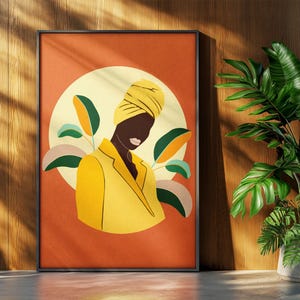 Póster de mujer africana, arte digital para pared, descarga instantánea, póster étnico africano único, dibujado a mano, imprimible en PDF y PNG de alta calidad.