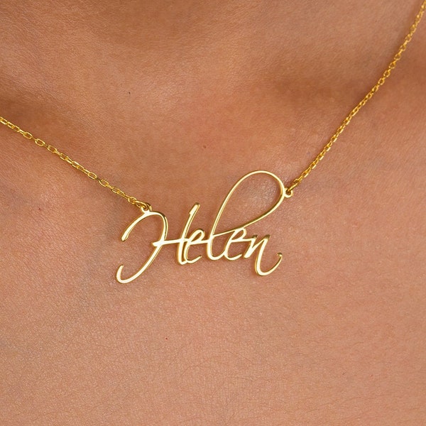 14K Solid Gold Name Necklace, Signature Necklace, Dainty Name Necklace, Necklace With Name, Personalized Gifts, Summer Jewelry, Gift For Mom