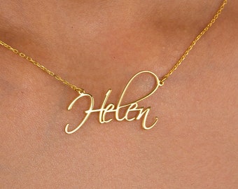 14K Solid Gold Name Necklace, Signature Necklace, Dainty Name Necklace, Necklace With Name, Personalized Gifts, Summer Jewelry, Gift For Mom