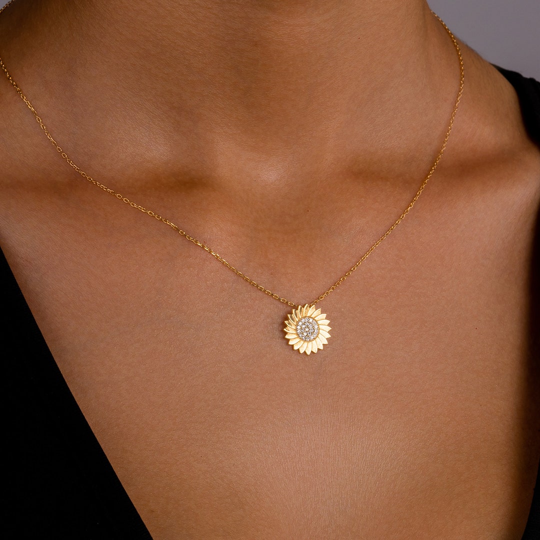 Sunflower Necklace , 14K Gold Plated Sunflower Necklace , Minimalist Necklace , Gift for