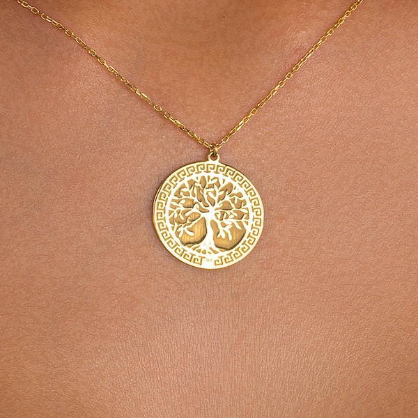 14K Solid Gold , Valentine's Day, Real 925 Sterling Silver Gold Plated, Tree of Life Pendant, Silver Tree of Life Necklace, Gothic Pattern