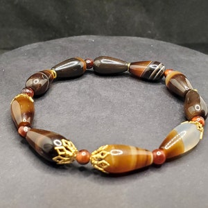 Agate Tiger Eye Stretch Bracelet | Brown and Black Beaded Bracelet