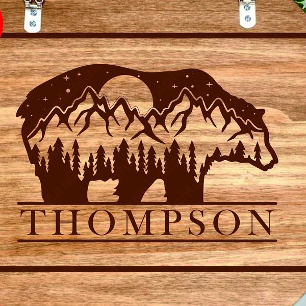 Bear and Mountains SVG l Cutting Board SVG Bundle I Cut Files for Cricut Silhouette I Camping Svg I Door Hanger SVG l Mountain l Decal Cut