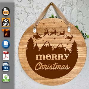 Christmas Night SVG l Santa&#39;s Sleigh SVG l Christmas svg l Santa&#39;s Sleigh Reindeers svg l Reindeer svg l Flying Santa Sleigh svg