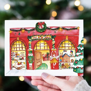 Illustration de Noël à l'aquarelle Carte Magasin de jouets Affiche, carte de voeux, cadeau de Noël image 2