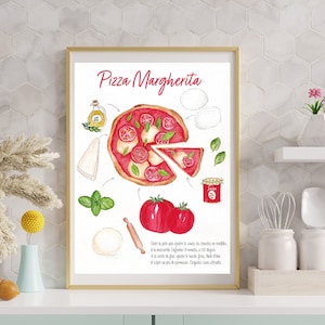 Margarita Pizza | Watercolor Illustration of an Italian Illustrated Recipe | Card, Poster