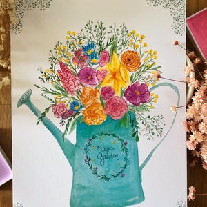Boeket tuinbloemen - Vintage en gezellige lente aquarel illustratie - kaart, poster