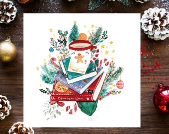 Tarjeta de felicitación en acuarela - Ilustración de Navidad, regalo navideño