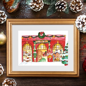 Illustration de Noël à l'aquarelle Carte Magasin de jouets Affiche, carte de voeux, cadeau de Noël image 3