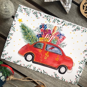 Weihnachtsillustration - Aquarellkarte, Grußkarte, Ferienzeit, Geschenkidee