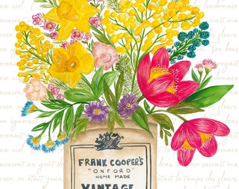 Le temps des fleurs - illustration aquarelle printemps fleurs - carte postale, affiche