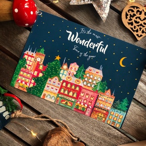 Carte de Noël - It’s the most wonderful Time of the year - illustration aquarelle, carte de vœux.