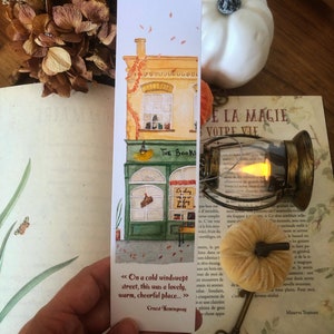 Marque-page automne - The Bookshop - Aquarelle décorative saisonnière, cosy, cottage core