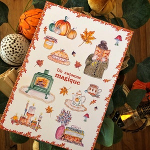 Illustration automne - Automne magique - Aquarelle décorative saisonnière - Carte postale, affiche