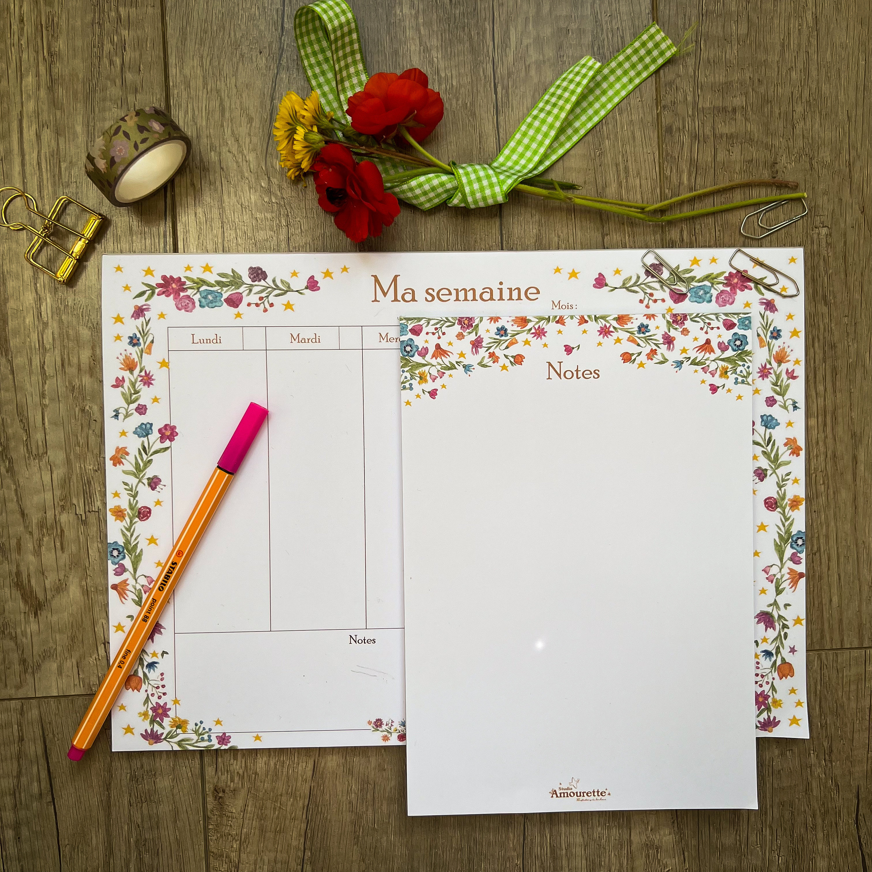 Illustrated Weekly Planner - Flowers and Stars Collection - Planner Agenda  2024 - Etsy, image size:3000x3000