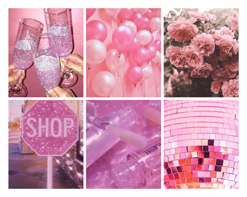 Pink Glitter Aesthetic Wall Collage Kit 100 Photos Photo Etsy