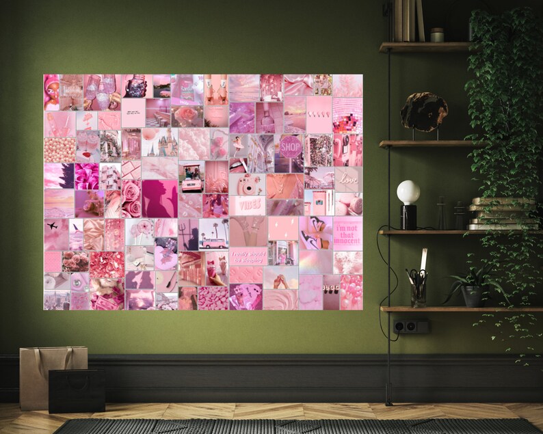 Pink Glitter Aesthetic Wall Collage Kit 100 Photos Photo Etsy
