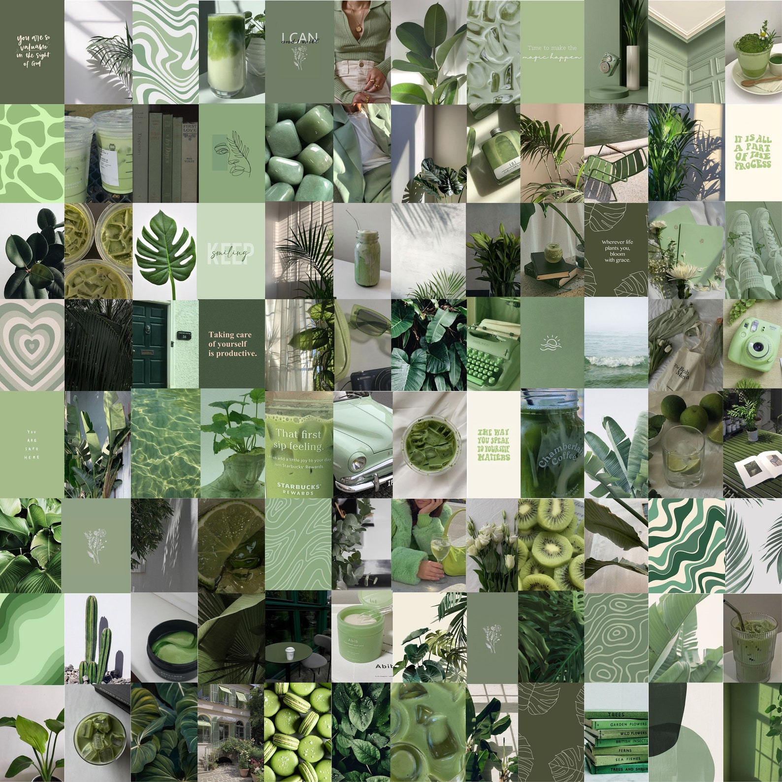 Green Chill Vibe Wall Collage Kit 100 Photos Photo Collage Wall Art ...