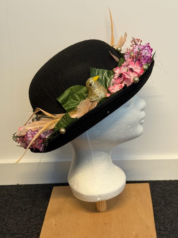 Bowler Hat With Golden Bird, Bolhoed Met Gouden Vogels - Etsy display picture 3