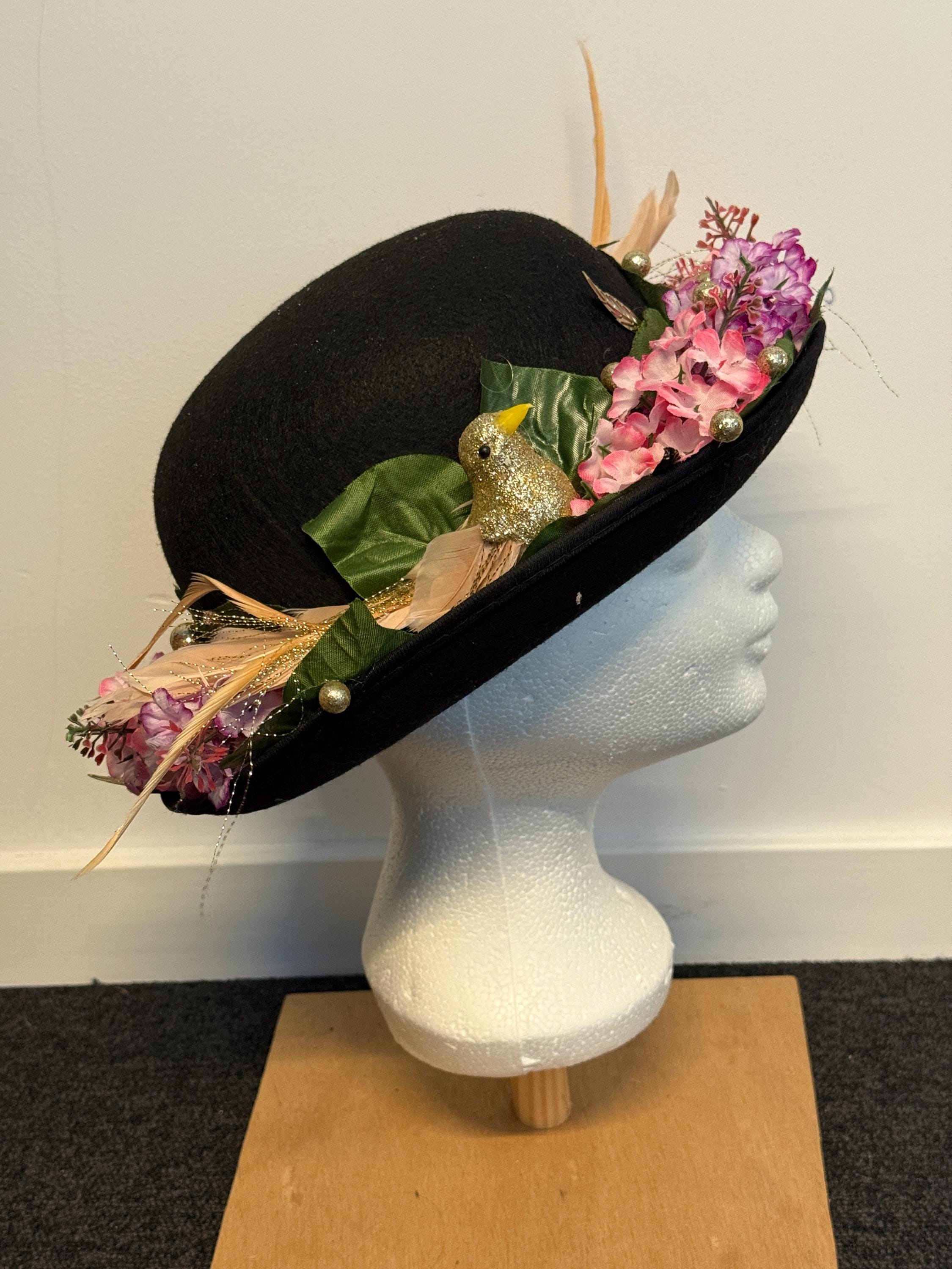 PEGGY EARLES ORIGINAL.Elegant Black Veiled Wide-Brim Women\'s Hat. Gold Felt Kentucky Derby Hat - Etsy main image 2