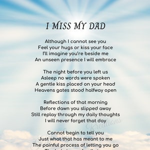 I Miss My Dad Poem, A Message to Dad, PDF, Digital Download, Unframed