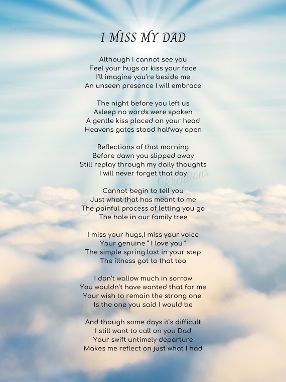 I Miss My Dad Poem, A Message to Dad, PDF, Digital Download, Unframed,  Print at Home - Etsy UK