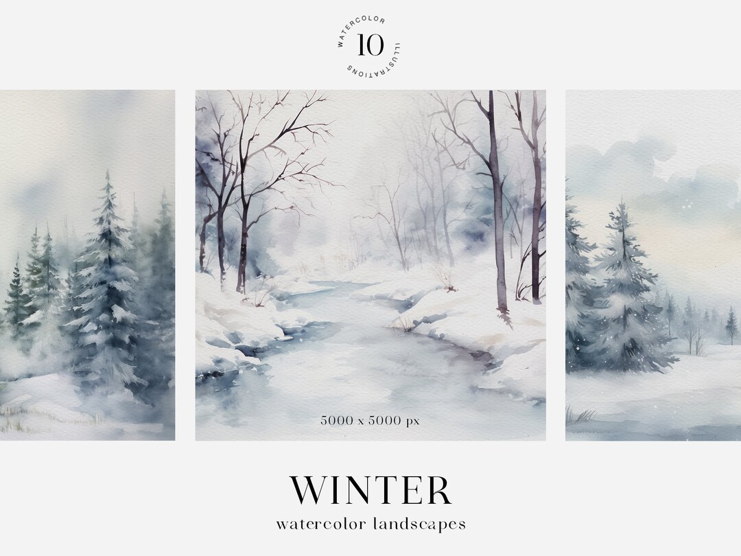 Watercolor Winter Forest Clipart: Pine Tree Digital Paper (PDF Link) - Etsy