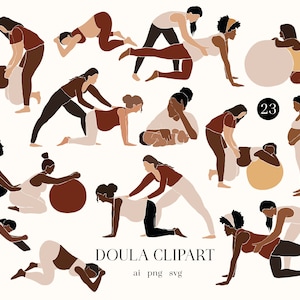 - Doula SVG Clipart. Illustrationen für Doulas. Schwangerschafts-Set. Schwangere Doula Pack mit Ball. Doula Prenatal, Doula Geschenk. Afrikanerin