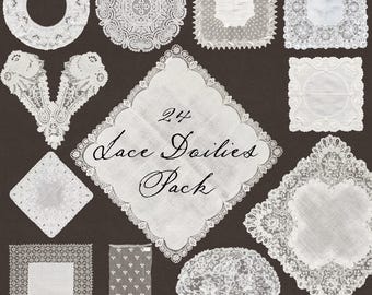 Lace Doilies Clipart Pack – 24 Vintage PNG Overlays for Scrapbooking, Junk Journals & Crafts