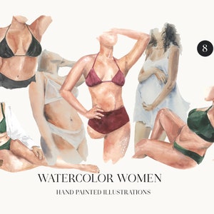 Watercolor hand painted women. Body positive watercolor clipart. Female Bodies illustrations. Modern Minimalist Feminine. Printable Wall Art