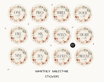 Floral Baby Monthly Milestone Stickers: Fall Artwork (PNG)
